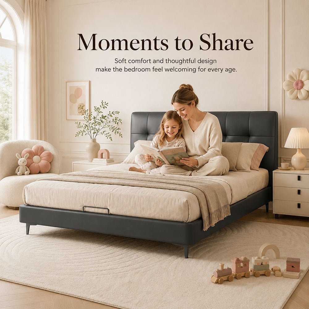Marlow Genuine Leather Upholstered Platform Bed, product view 6 by WinSpaces