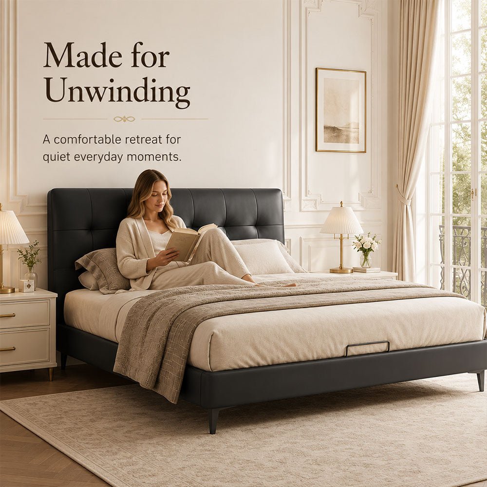 Marlow Genuine Leather Upholstered Platform Bed, product view 7 by WinSpaces