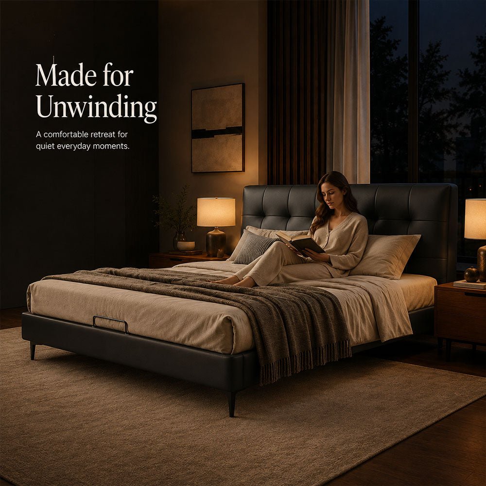 Marlow Genuine Leather Upholstered Platform Bed, product view 8 by WinSpaces