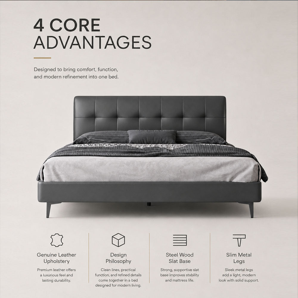 Marlow Genuine Leather Upholstered Platform Bed, product view 10 by WinSpaces
