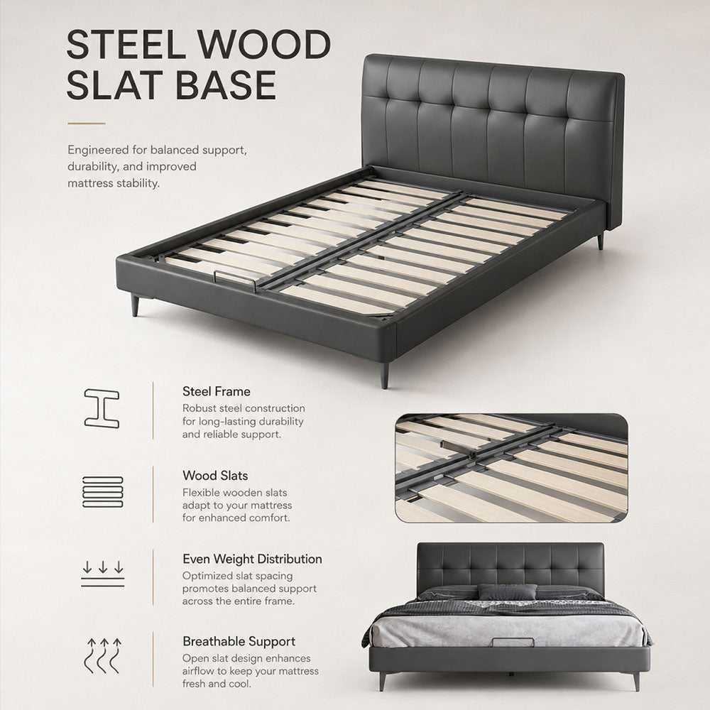 Marlow Genuine Leather Upholstered Platform Bed, product view 11 by WinSpaces