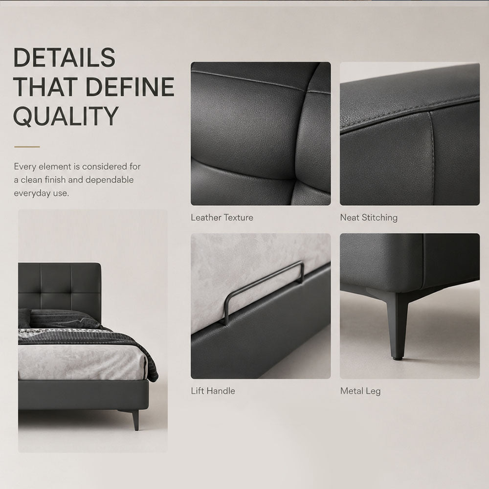 Marlow Genuine Leather Upholstered Platform Bed, product view 12 by WinSpaces