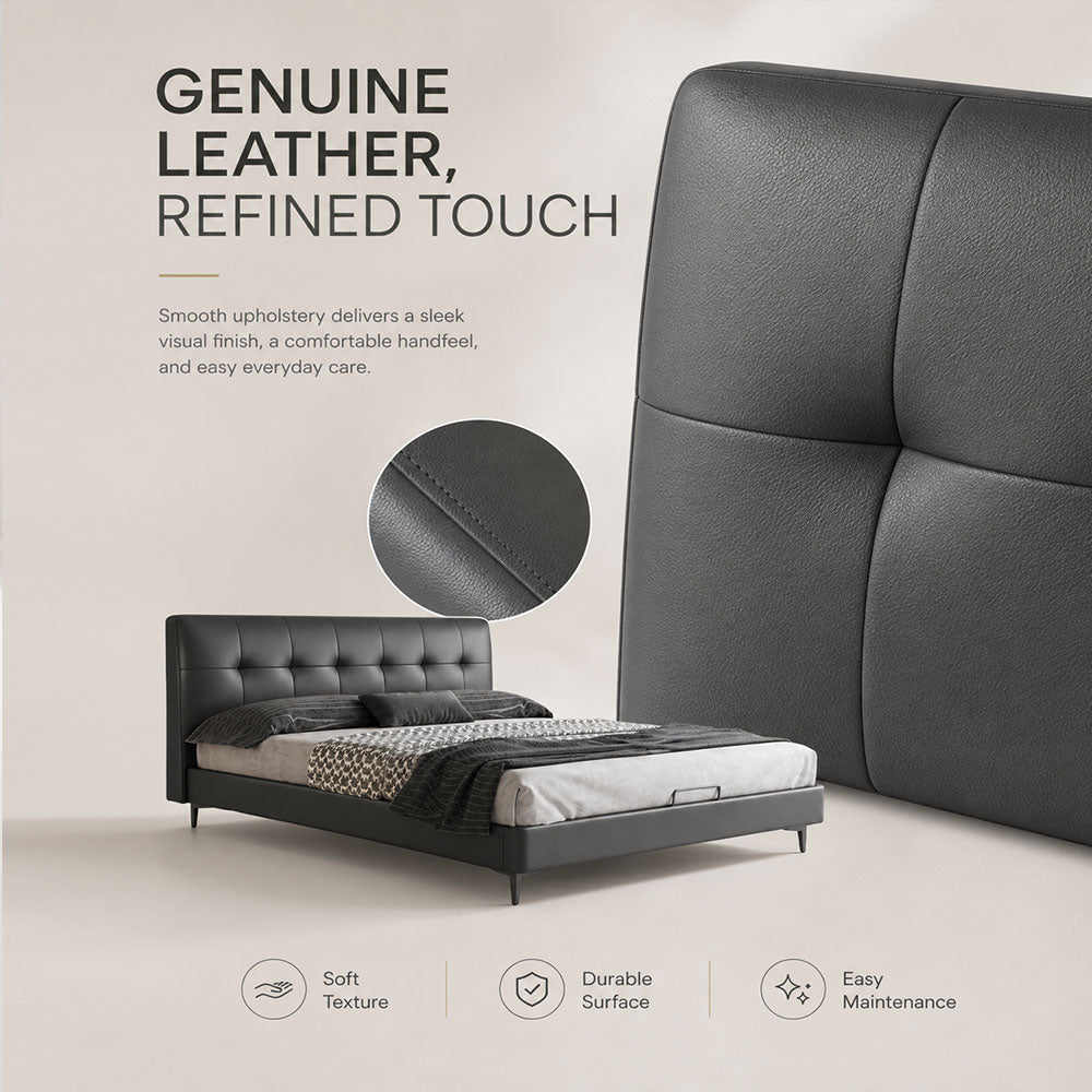 Marlow Genuine Leather Upholstered Platform Bed, product view 13 by WinSpaces