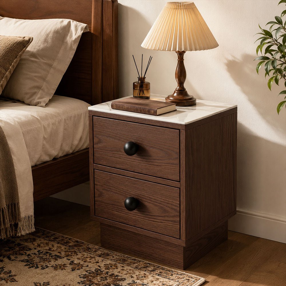 Veyra Two-Drawer Sintered Stone Solid Wood Nightstand, product view 4 by WinSpaces