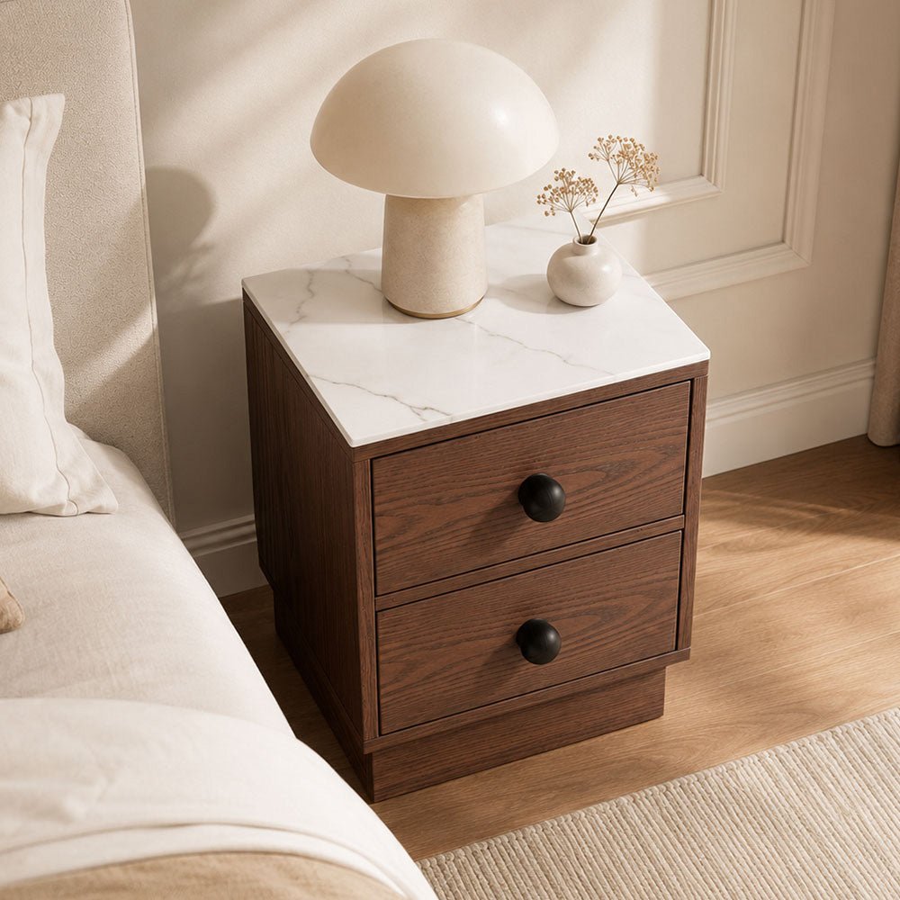 Veyra Two-Drawer Sintered Stone Solid Wood Nightstand, product view 5 by WinSpaces