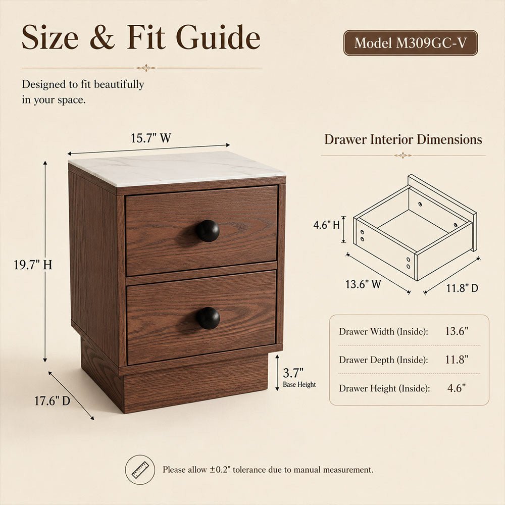 Veyra Two-Drawer Sintered Stone Solid Wood Nightstand, product view 6 by WinSpaces