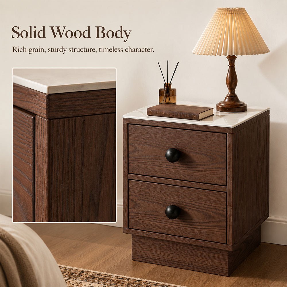 Veyra Two-Drawer Sintered Stone Solid Wood Nightstand, product view 11 by WinSpaces