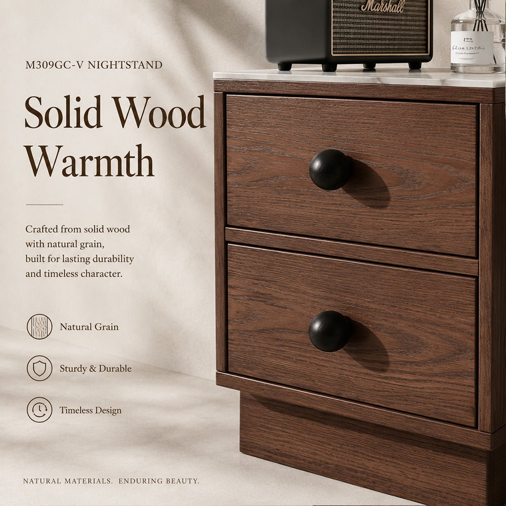Veyra Two-Drawer Sintered Stone Solid Wood Nightstand, product view 13 by WinSpaces