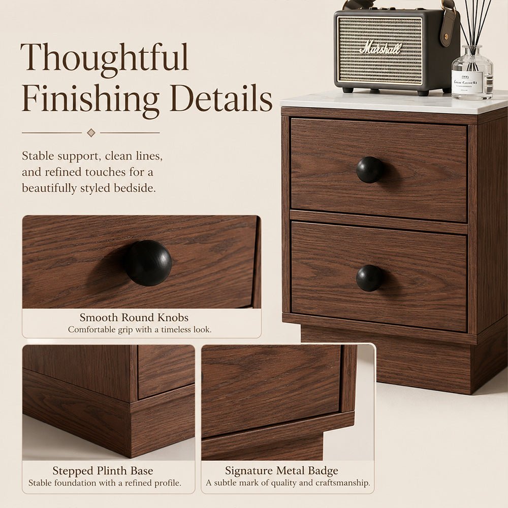 Veyra Two-Drawer Sintered Stone Solid Wood Nightstand, product view 15 by WinSpaces