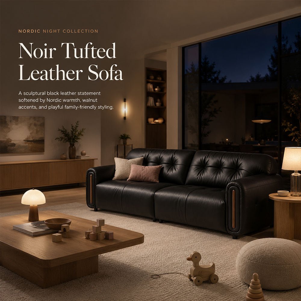 Veyra Walnut-Frame Black Leather Sofa, product view 8 by WinSpaces