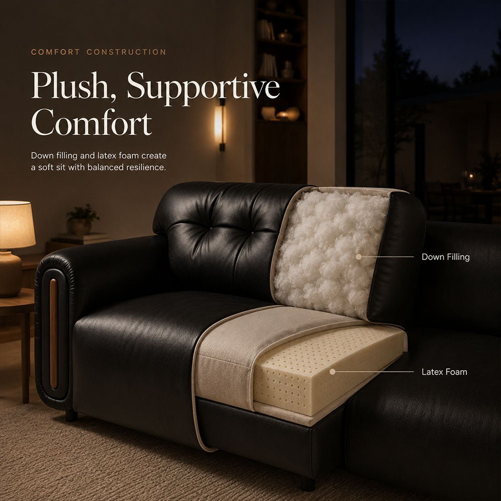 Veyra Walnut-Frame Black Leather Sofa, product view 9 by WinSpaces