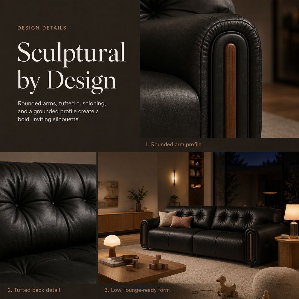 Veyra Walnut-Frame Black Leather Sofa, product view 15 by WinSpaces
