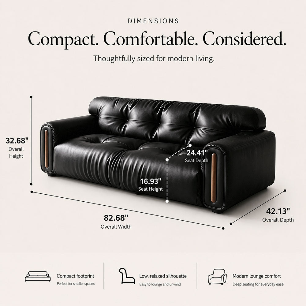 Veyra Walnut-Frame Black Leather Sofa, product view 17 by WinSpaces